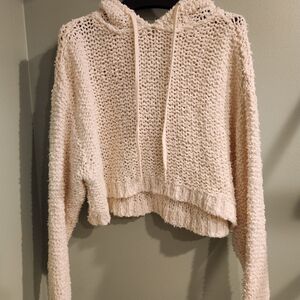 Pilcro Cream Textured Knit Hooded Sweater